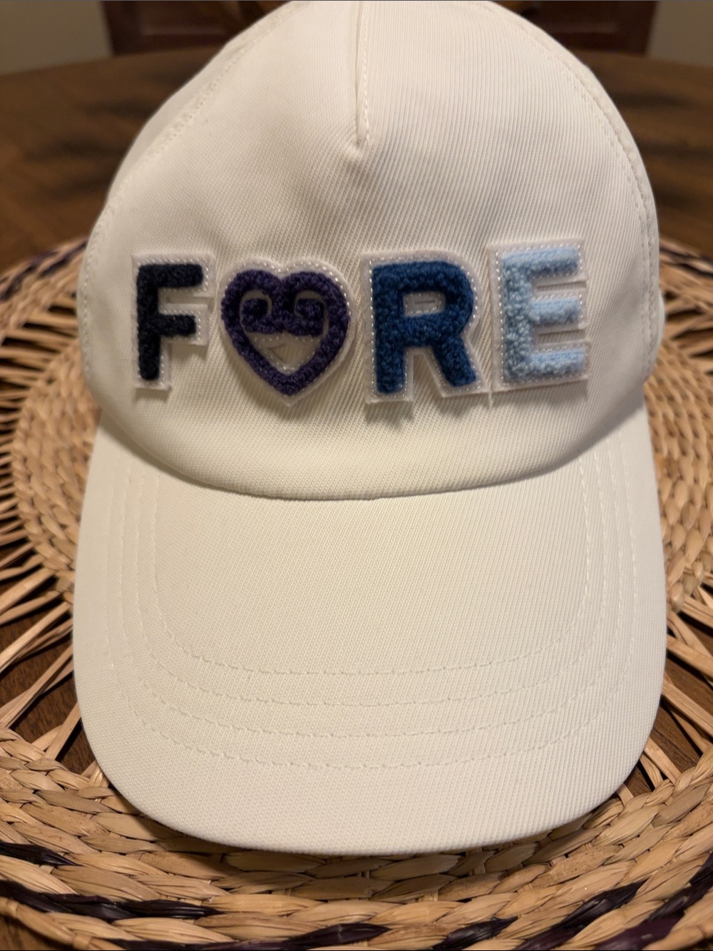 White Ladies Cap with Blue and Purple 'FORE' Logo